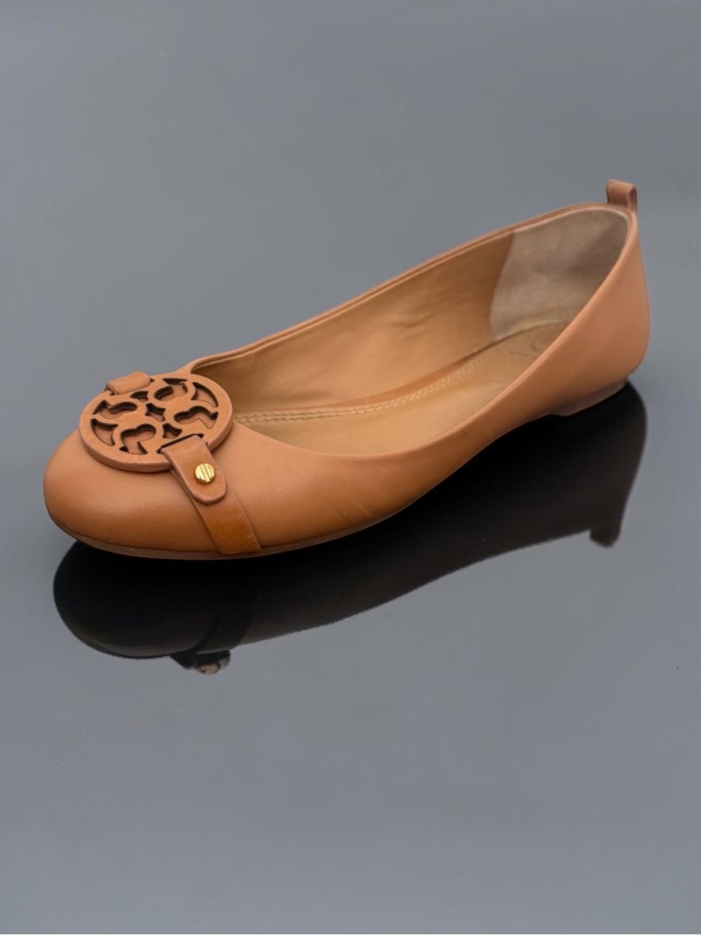 Tory Burch Gabriel Ballet Leather Cognac Flats Size 7